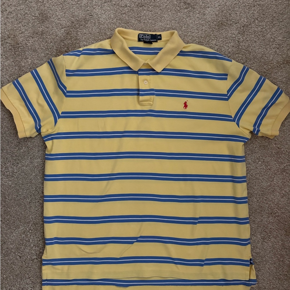 Polo by Ralph Lauren Men's Yellow and Blue Striped Polo Shirt